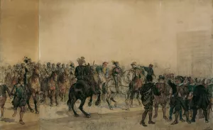 Die Ankunft der Kurassiere Henri Duval Graf von Dampierres im Burghof Oil painting by Sigmund L'Allemand