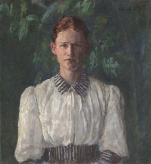 Portrait of the Painter Helga Ring by Signe Scheel Oil Painting