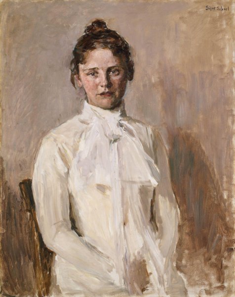 Portrait of Valborg Nicolaysen, the Artist's Sister  by Signe Scheel - Hand-Painted Oil Painting Reproduction