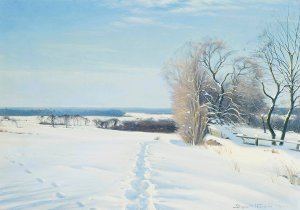 Footprints in the snow by Sigvard Marius Hansen Oil Painting