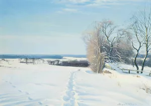 Footprints in the snow by Sigvard Marius Hansen Oil Painting
