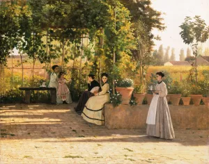 Il pergolato also known as Il dopopranzo by Silvestro Lega - Oil Painting Reproduction