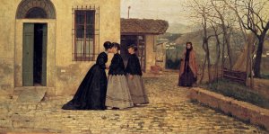 La Visita by Silvestro Lega Oil Painting