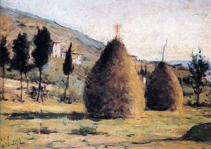 Pagliai al Sole by Silvestro Lega Oil Painting
