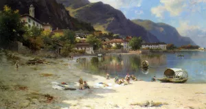 On The Shores of Lake Lecco Oil painting by Silvio Poma