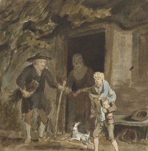 Boerengezin bij de deur van hun woning by Simon Andreas Krausz Oil Painting
