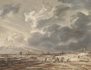 The Beach at Scheveningen by Simon Andreas Krausz Oil Painting