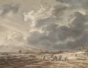 The Beach at Scheveningen by Simon Andreas Krausz Oil Painting