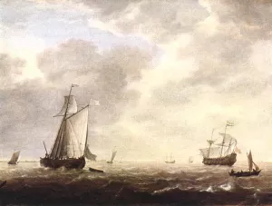 A Dutch Man-of-War and Various Vessels in a Breeze by Simon De Vlieger - Oil Painting Reproduction