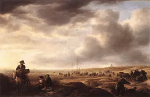 Beach near Scheveningen with Fish-Sellers painting by Simon De Vlieger