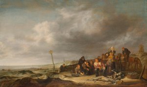 Beach with Fishermen by Simon De Vlieger Oil Painting