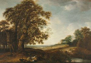 Sleeping Peasants near Fields by Simon De Vlieger Oil Painting