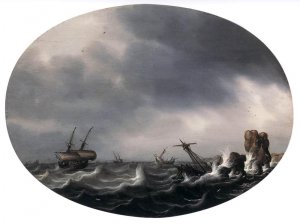 Stormy Sea by Simon De Vlieger Oil Painting