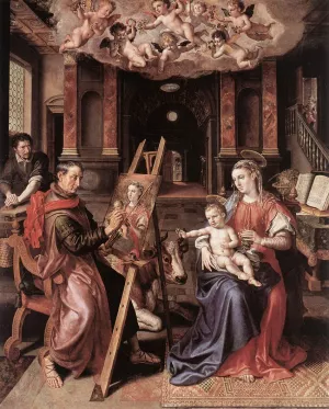 St Luke Painting the Virgin Mary by Simon De Vos Oil Painting