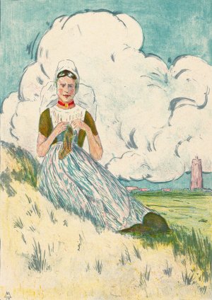Breiend Zeeuws meisje by Simon Moulijn Oil Painting