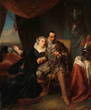 Magdalena Moons Begs her Fiance Francisco Valdez to Postpone the Storming of Leiden another night, 1574 by Simon Opzoomer Oil Painting