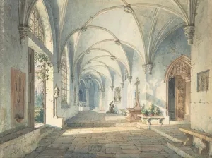 Cloisters in a Nunnery by Simon Quaglio Oil Painting