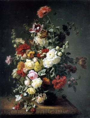 A Still life with Flowers and Wild Raspberries by Simon Saint-Jean Oil Painting
