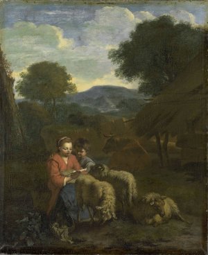 Shepherdess Reading by Simon Van Der Does Oil Painting