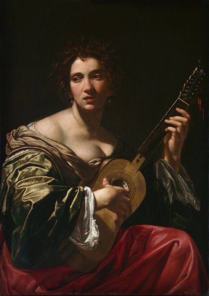 Main Product Photo of Woman Playing a Guitar  Painting by Simon Vouet