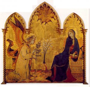 The Annunciation and the Two Saints Detail