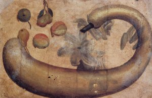 Still-Life of Squash, Lilies, Peaches, and Pears by Simone Peterzano Oil Painting
