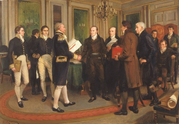 The Signing of the Treaty of Ghent, Christmas Eve  by Sir Amedee Forestier - Hand-Painted Oil Painting Reproduction
