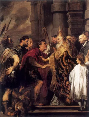 Emperor Theodosius Forbidden by St Ambrose To Enter Milan Cathedral by Sir Anthony Van Dyck Oil Painting