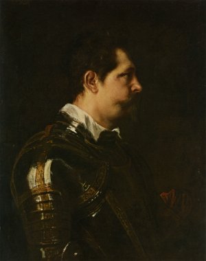 Portrait of a Military Commander Bust Length in Profile in Damas by Sir Anthony Van Dyck Oil Painting