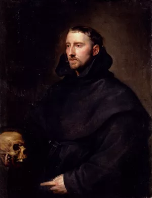 Portrait of a Monk of the Benedictine Order, Holding a Skull by Sir Anthony Van Dyck - Oil Painting Reproduction