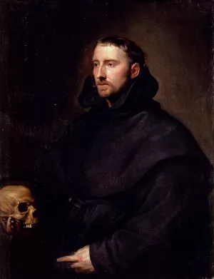 Portrait of a Monk of the Benedictine Order, Holding a Skull Oil painting by Sir Anthony Van Dyck
