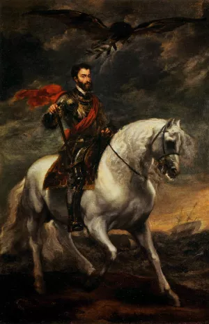 Portrait of Charles V on Horseback by Sir Anthony Van Dyck - Oil Painting Reproduction