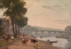A View of Richmond Bridge, on the Thames by Sir Augustus Wall Callcott Oil Painting