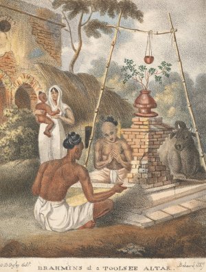 Brahmins at a Toolsee Altar by Sir Charles D'Oyly Oil Painting