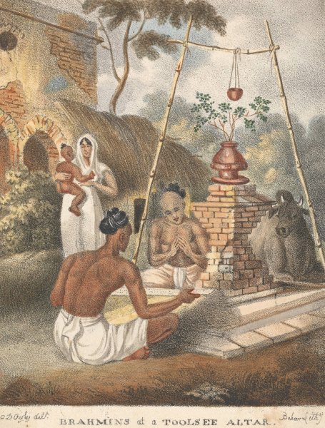 Main Product Photo of Brahmins at a Toolsee Altar Painting by Sir Charles D'Oyly