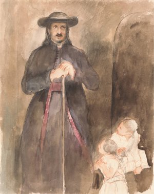 A Priest with Two Children by Sir David Wilkie Oil Painting