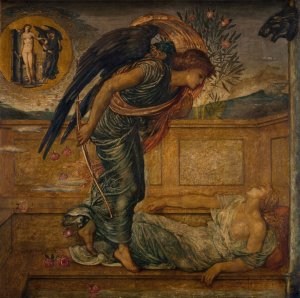 Cupid Finding Psyche Asleep by a Fountain by Sir Edward Coley Burne-Jones Oil Painting
