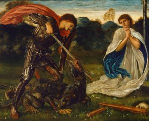 The fight; St George kills the dragon VI by Sir Edward Coley Burne-Jones Oil Painting