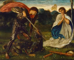 The fight; St George kills the dragon VI by Sir Edward Coley Burne-Jones Oil Painting