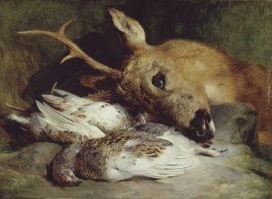 Head of a Roebuck and Two Ptarmigan by Sir Edwin Henry Landseer Oil Painting
