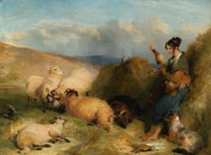 Lassie Herding Sheep by Sir Edwin Henry Landseer Oil Painting