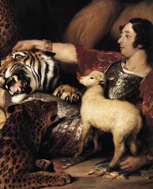 Isaac van Amburgh and His Animals detail by Sir Edwin Landseer - Oil Painting Reproduction