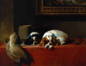 King Charles Spaniels Oil painting by Sir Edwin Landseer