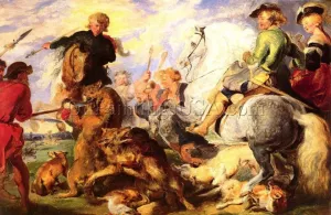 Wolf and Fox Hunt painting by Sir Edwin Landseer