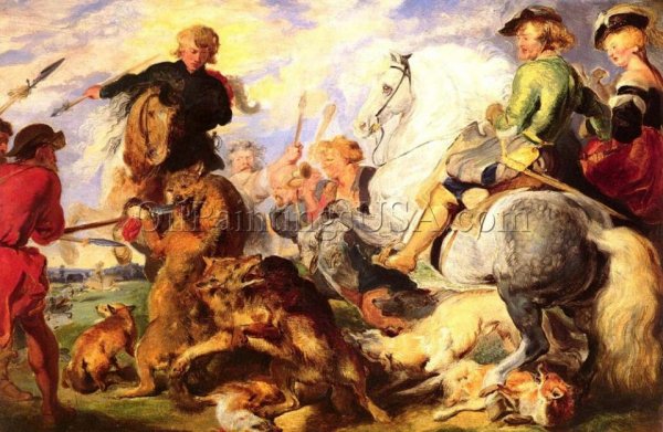 Main Product Photo of Wolf and Fox Hunt Painting by Sir Edwin Landseer