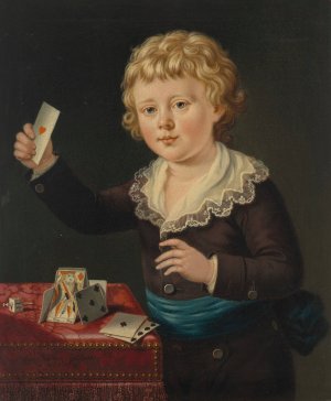 Portrait of a young boy playing with a house of cards by Sir George Chalmers Oil Painting