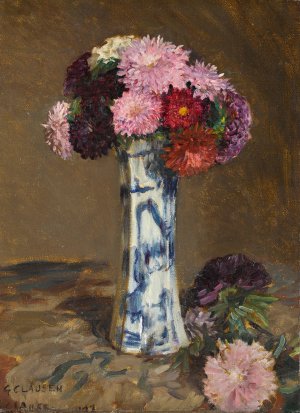 Asters by Sir George Clausen Oil Painting