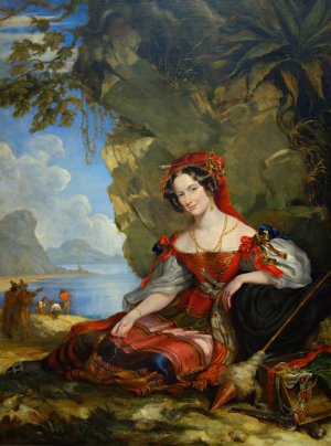 Portrait Of Lady Caroline Montagu In Byronic Costume by Sir George Hayter Oil Painting