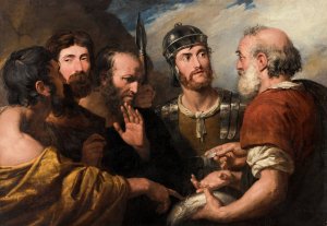 Saint Peter Paying The Tribute With A Piece Of Silver Found In A Fish by Sir George Hayter Oil Painting