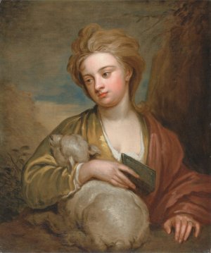 Portrait of a Woman as St. Agnes, Traditionally Identified as Catherine Voss by Sir Godfrey Kneller Oil Painting